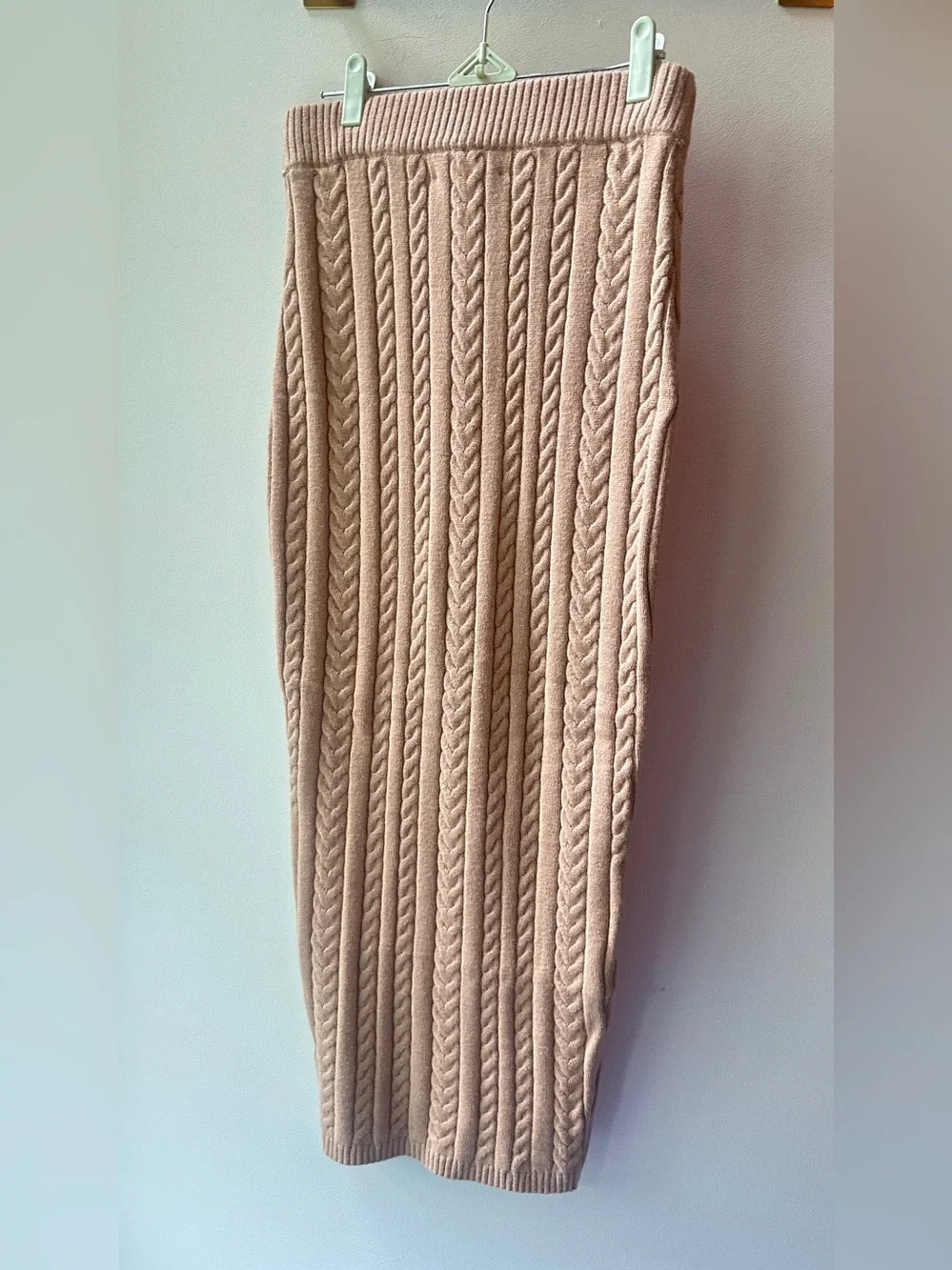 SER.O.YA, Prunella Tan Cable Knit Midi Skirt Waist 14 Size XS | 513